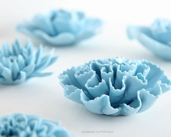 AMERRY 3D Flower Wall Art, Handmade Porcelain Decor for Home & Office (Blue, Carnation, 3.15") - color: Blue,Carnation，3.15"