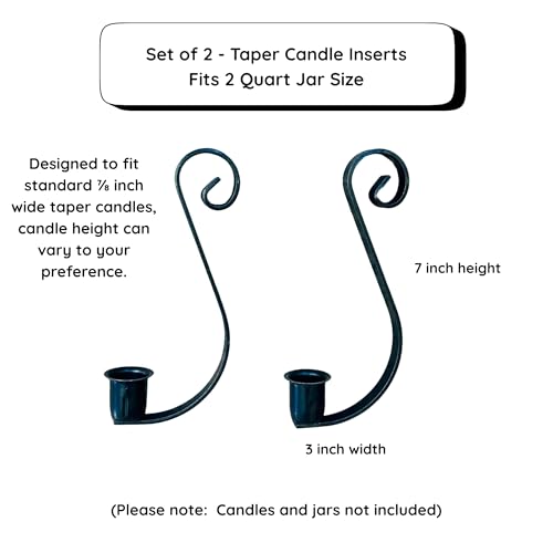 Rustic Mason Jar Candle Holder Inserts - Set of 2 Wrought Iron Hook for Taper Candles - Farmhouse Wedding Centerpiece, Christmas Candle Gift, Vintage Cottage Decor
