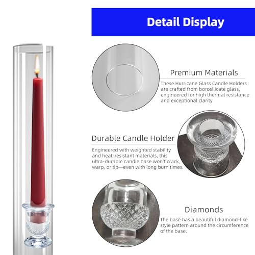 12-Pack Glass Hurricane Candle Holders - 13.78" Tall Clear Open-Ended Cylinders for Pillar Candles - Includes 2.36" Taper Candlestick Holders - Wedding, Event & Home Decor Centerpieces