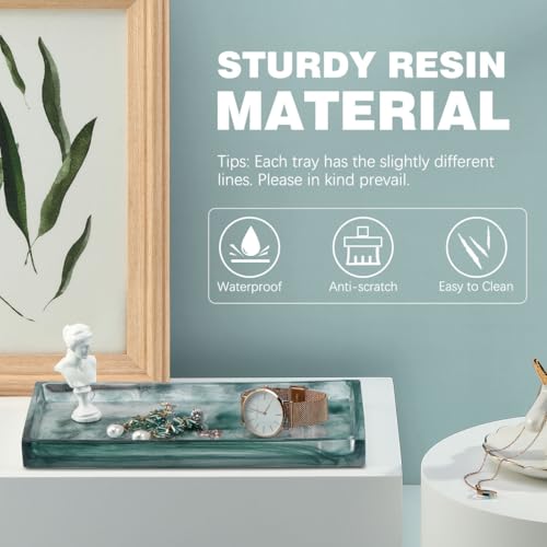 Emibele Bathroom Tray - Resin Countertop Vanity Tray with Jewelry Storage & Organizer for Candle, Plant, Perfume, Shampoo, Towel - Home Decor, Medium, Ink Green - color: Ink Blue, size: 10" x 6.1" x 0.8"