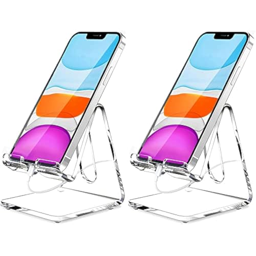 Crpich Acrylic Cell Phone Stand, Portable Phone Holder, Clear Phone Stand for Desk, Compatible with Phone16 15 14 13 12 Pro Max 11 Xr Plus SE, Switch, Android Smartphone, Pad, Desk Accessories, 2 Pack - color: 1-Clear, size: 2 Pack