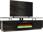 AMERLIFE Fireplace TV Stand with 40" Fireplace, 80" Modern Fireplace Entertainment Center LED Lights, 2 Tier TV Console Cabinet for TVs Up to 90", Obsidian Black - color: Black, size: 80"