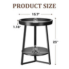Gadroad Round End Table with Storage Shelf, 2 Tier Farmhouse Side Table Nightstand for Living Room, Bedroom, Wood Tabletop & Black Metal Frame, Black 15.7 * 15.7 * 23.0inches - color: Black, style: No Charging Station