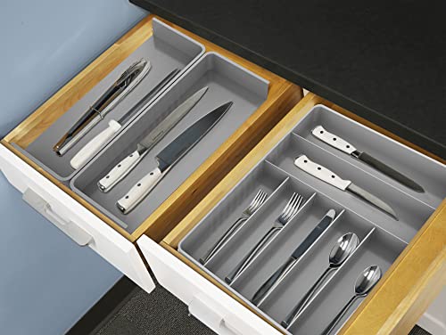Simple Houseware Expandable Kitchen Drawer Flatware Organizer, Gray – Adjustable Cutlery Tray with 9 Compartments for Utensils and Silverware - color: Gray