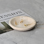 ZSHAWN Natural Beige Travertine Ring Dish Jewelry Tray – 5.5" Trinket Dish for Rings Earrings Necklace, Scratch-Resistant Vanity Organizer, Elegant Gift for Women - color: Beige Travertine