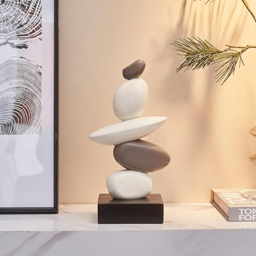 Fake Sandstone Statue Home Decor for Living Room, Modern Resin Stone Sculptures Coffee Table Decor, Gray and White Statue Decorations for Office Shelf Bookshelf - color: 10.4"h Gery & White