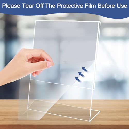 Slanted Back Acrylic Sign Stands 8 x 10, Clear Tabletop Display, Plastic Paper Sign Holder for Office, Home, Restaurant (6 Pack)