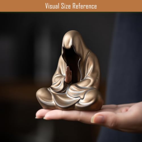 Faceless Buddha Statue Small Ceramic Buddha Figurine for Zen Meditation, Spiritual Home Office Decor, Mini Bronze Sculpture for Desk or Shelf - color: Bronze