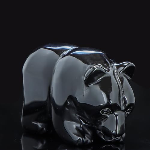 3" Black Banded Carnelian Crystal Bear Figurine Gifts for Hand Carved, Gemstone for Office Bear Statues Home Decor - color: Black Banded Agate Crystal