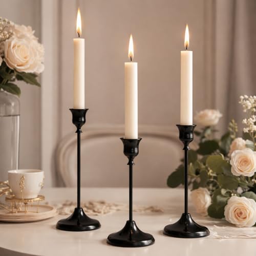 6Pcs Candlestick Holders, Metal Taper Candle Holder, Black Candle Holders for Pillar Candles, Candle Holder for Wedding Fireplace Mantel Housewarming Gift - color: Light-black