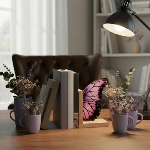 Decorative Butterfly Bookends Wooden Acrylic Butterflys Bookend Modern Bookshelf Decor Accent Book Stopper Decor for Home Farmhouse Shelves Office Lover Gift(Purple Butterfly) - style: Purple Butterfly