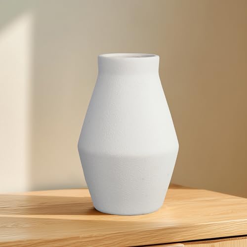 1pcs. White Vase for Home Decor Table, Living Room, Entryway Ceramic Geometric Wide-Mouth for Flowers Textured Matte Unglazed Pottery - White Height 9.41 in/Width 6.1 in/Opening 3.66 in - color: White, size: 10 inch