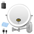 FUNTOUCH 5000mAh Rechargeable Wall Mounted Makeup Mirror with Lights,Double Sided 1X/30X Magnification,3 Color Lights,Touch Dimmable,Extended Arm 360 Rotation Lighted Bathroom Mirror - color: Polished Chrome