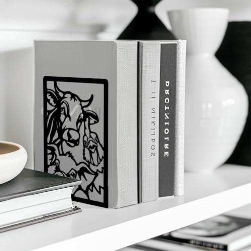 Peacoblue Metal Bookends for Shelves, Modern Decorative Heavy Duty Study Book Support Stoppers for Office, Desk, Shelf, Room 5.3"x4.3"x7.9" Cast Iron Simple Tall Bookends, 1 Pair (Farm Animals) - style: Farm Animals