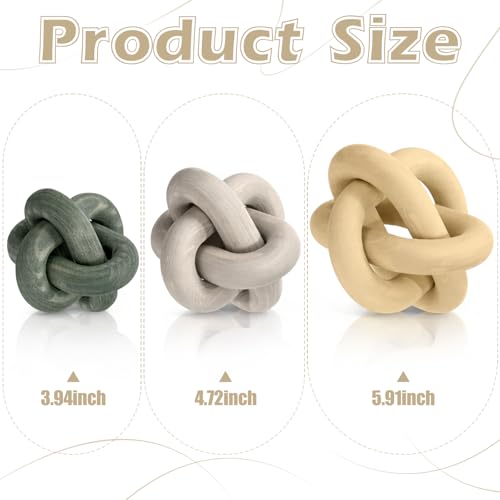3 Pack Wooden Knot Decorations 3 Color Set Coordinated Boho Nautical Home Decor for Shelf, Wall, Tabletop, Sizes 3.94", 4.72", 5.91"(Multi Light Color) - color: Multi Light Color