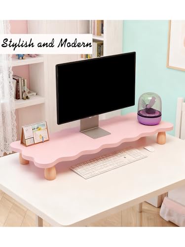 Monitor Stand Riser, Cloud-Shaped Sturdy Wood Computer Monitor Riser, Laptop Monitor Stand, Multi-Purpose Desktop Organizer Riser for Computer, Laptop, Printer, TV (Pink) - color: Pink
