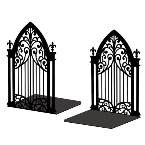 Peacoblue Metal Bookends for Shelves, Modern Decorative Heavy Duty Study Book Support Stoppers for Office, Desk, Shelf, Room 5.3"x4.3"x7.3" Cast Iron Simple Tall Bookends, 1 Pair (Gothic Gate) - style: Gothic Gate