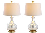 JONATHAN Y 25" Mercury Silver and Brass Gold Glass Table Lamp Set of 2 for Bedroom, Modern Bedside Lamp for Living Room Nightstand, White Linen Drum Shade, LED Bulb Included JYL1068A-SET2 - color: Mercury Silver