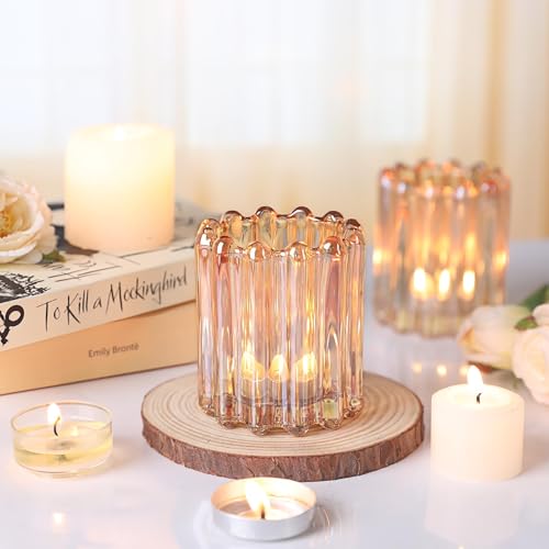 HAVITI 6 Pcs Votive Candle Holder, Gold Glass Large Candle Holders, Tealight Candle Holder for Fall Wedding Centerpieces Dinner Party Table Decor - color: Gold