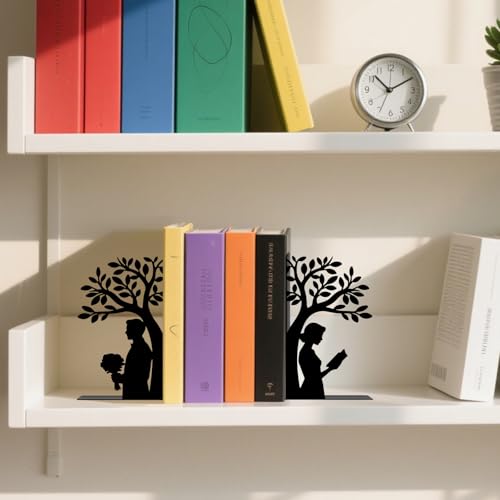Tree of Life Bookends Decorative Metal Bookends Couple Book Ends for Shelves Reading Decor Bookshelf Decor Book Organizer for Desk Bookshelf Home Office Couples and Book Lovers Gift - style: Tree of Life Decorative Bookends