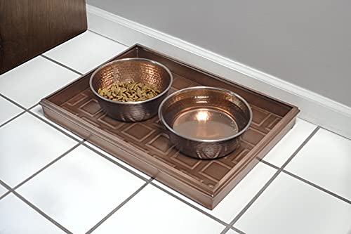 Good Directions 20″ x 14″ Decorative Squares Design Metal Boot Tray – Galvanized Steel with Copper Finish, Multi-Purpose Shoe, Plant & Pet Bowl Tray - color: Copper, style: Squares