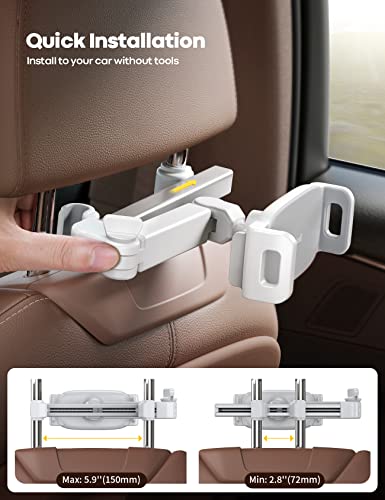 Lamicall Car Headrest Tablet Holder - [Extension Arm] Upgrade Adjustable Tablet Car Mount for Back Seat, Road Trip Essentials for Kids, for 4.7-11" Device like iPad Pro, Air, Mini, Galaxy, Fire, White - color: White