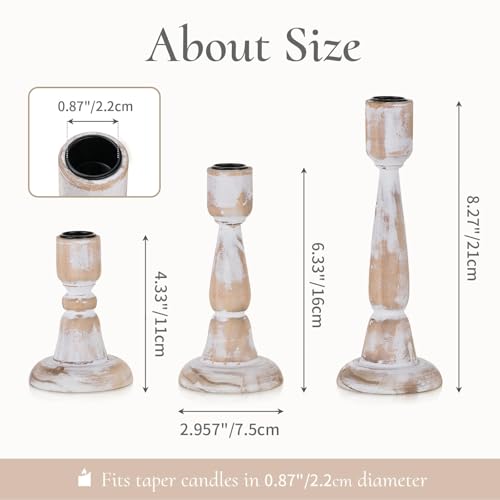 Wooden Taper Candle Holders: Wood Candlestick Holders Rustic Farmhouse Fall Decor for Living Room Dinning Table Centerpiece Christmas Set of 3 - size: 4.33"/6.33"/8.27" H - 3Pcs