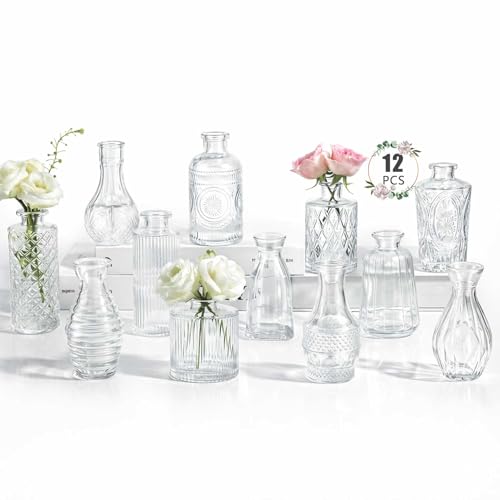 12 Pack Bud Vase in Bulk - BEAHOT Clear Flower Vases for Wedding Decorations, Glass Vase for Table Decorations, Small Vase for Home, Mother's Day, Centerpieces, Party, Office (Clear) - color: Clear