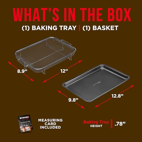Bakken Swiss Air Fryer Tray, 2 in 1 Nonstick Crisper Air Fry Basket w/Elevated Mesh Great for Oven, Dishwasher Safe – Ceramic Coating PTFE/PFOA/PFOS FREE Extra-large (9.5"x13", Gray) - color: Gray, size: 9.5" x 13"