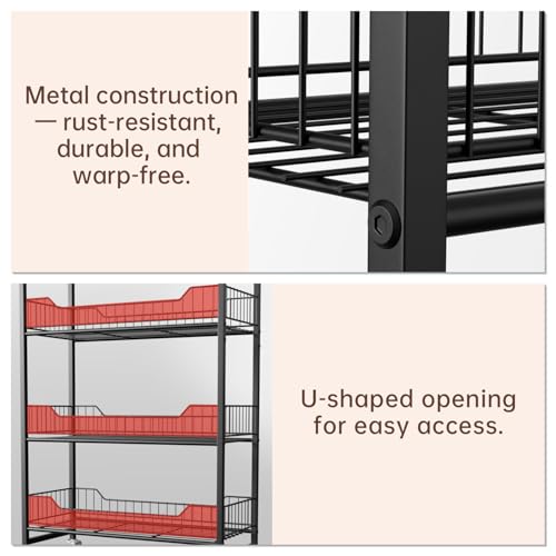 4-Tier Metal Display Rack Large Snack Shelving Unit with Hanging Panels and 12 Hooks 4 Casters for Easy Mobility Freestanding Display Unit Ideal for Supermarkets and Retail Stores (55H*23.68W*10.4D) - size: 55H*23.68W*10.4D