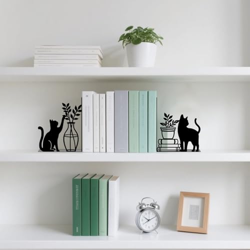 Cat Metal Bookends Cute Cat Book Ends for Shelves Bookshelf Home Office Desk Decorative Bookshelf Decor Gift for Cat Lovers and Reading Enthusiasts - style: Cat Decorative Bookends