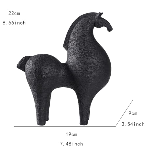 Modern Abstract Horse Sculpture, Black Matte Resin Decor 8.66" Tall, Office & Living Room Accent，Home Decor,Abstract Art Office Room Decor,Unique Horse Figurines for Living Room Shelf Decor Accen