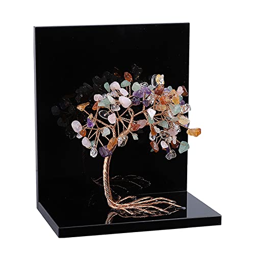 rockcloud Set of 2 Mixed Stones Crystal Tree Acrylic Decorative Bookends, L-Shaped Heavy Duty Book Ends to Hold Books for Home Office Shelves, Colorful - color: Colorful