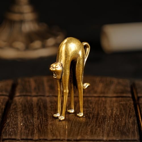 CHOVY Retro Handcrafted Stretching Cat Sculpture - 100% Solid Brass Elegant Desk & Tabletop Decor, Collectible Art Ornament for Home & Office | Unique Gift for Cat Lovers - style: Stretching cat