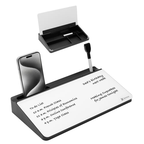 Varhomax Small Glass Desk Whiteboard, Dry Erase Desktop White Board with Storage Caddy to-do List Desk Buddy Memo Notepad for Office, School and Home Office Accessories Supplies (Black & White) - color: Small Black & White