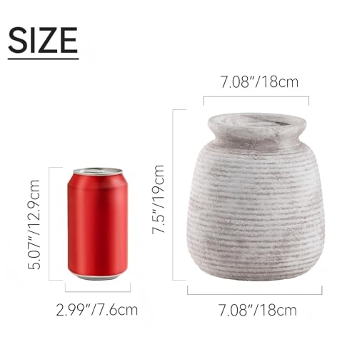 Ceramic Flower Vase, 7.48 Inch Rustic Farmhouse Decorative Vase Pottery Wide-Mouth Vases for Home Decor Table Entryway Mantel Bookshelf Living Room Bedroom Bathroom Kitchen - Rustic White - color: 7.5“ H - Rustic White