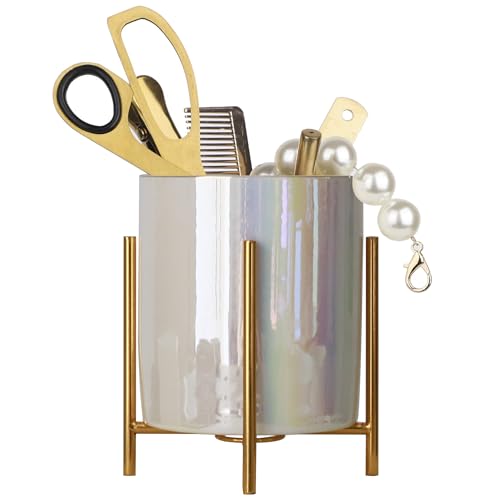 Pen holder for desk Sturdy Metal frame With Green Ceramic Pen Holder For Desks and kitchen Appliance Holders - color: Gold, size: H 4.8''