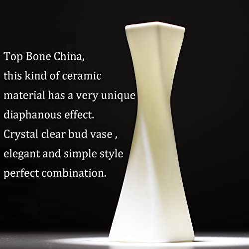 Bud Vase, White Small Ceramic Vase for Modern Home Decor, Flower Vase for Centerpieces Twist Minimalism Style Fit Table Shelf Fireplace Bedroom Kitchen Living Room Office