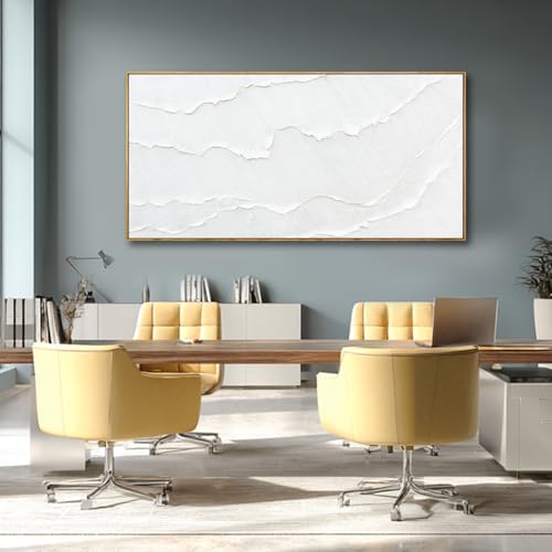 Contemporary White Abstract Hand-drawn Wall Art with Framed Large Canvas Ocean waves Painting for Living Room Bedroom Above Couch Decor 29"x58" - color: White, size: 58"L x 29"W