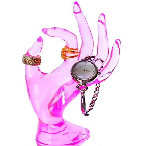 HOMEGOAL Ring Holder, Pink Room Decor, Hand Jewelry Display Holder, Danish Pastel Room Decor, Preppy Decor, Mannequin Hand, Polyresin, 7 Inch (Pink) - color: Pink