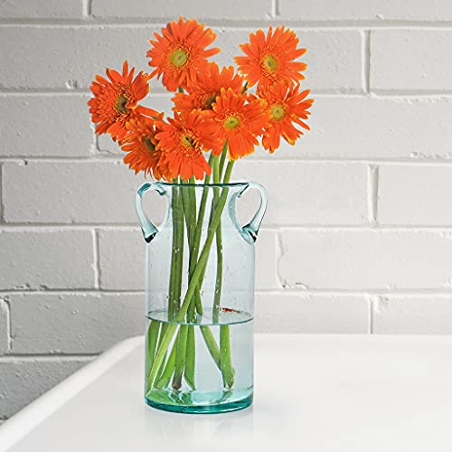 MDLUU Decorative Glass Vase 11" Tall, Bubble Air Flower Vase with Handles, Handblown Jug Vase for Dining Room, Bedroom, Bathroom, Mantel - size: 11" Tall