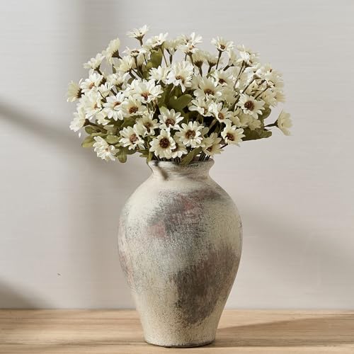 SIDUCAL Ceramic Vintage Flower Vase | 9 Inch Large Pottery Rustic Farmhouse Boho Vase for Home Decor, Table, Living Room, Bathroom, Coffee Desk, Shelf, Mantel Decoration, Wedding, Terra - color: 1009-terra