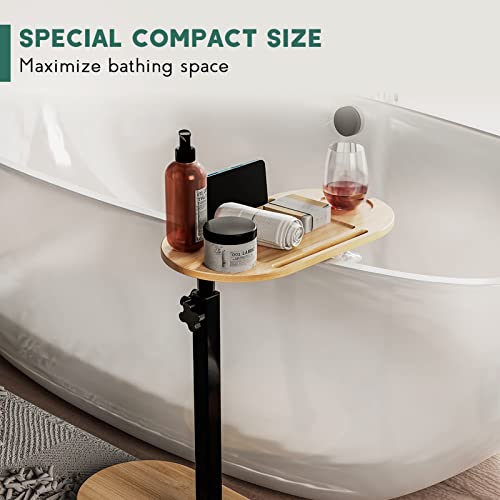 Yumkfoi Bamboo Bathtub Tray Table with Adjustable Height, Freestanding Bath Caddy Tray for Tub Against Wall, Bathtub Side Table for Luxury Bath Home Spa Homewarming - Patent Protected (Natural) - color: Natural
