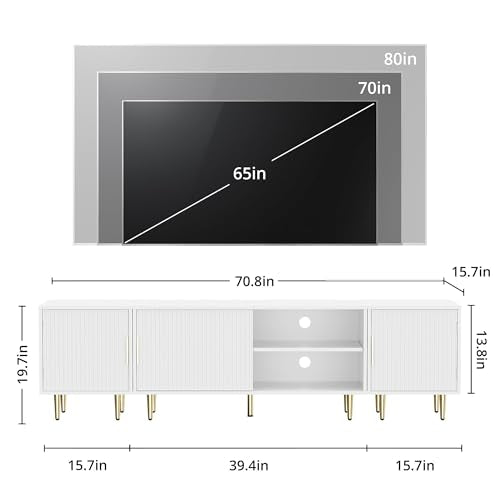 Housoul TV Consoles for Living Room, TV Stand with Storage, Entertainment Center for Up to TV 71",Modern Television Stands,TV Cabinet, TV Table for 50/60/70/80 Inch TV for Living Room, Bedroom, White - color: White, size: 71" L