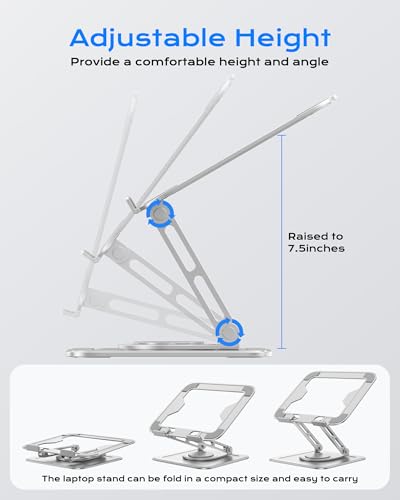 LOXP Adjustable Laptop Stand, Computer Stand with 360 Rotating Base, Ergonomic Laptop Riser Mount for Desk Foldable Protable Computer Desk Fits with MacBook Pro Air (10-16") - White - color: White