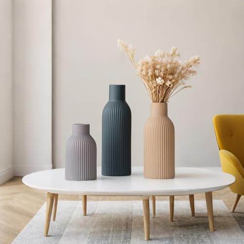 Modern Ceramic Vases Set of 3, Black Ribbed Decorative Vases, Shelf Table Centerpiece for Home Decor, Birthday Gifts for Women, Mom, Grandma Decorative (Black Mix) - color: Black Mix