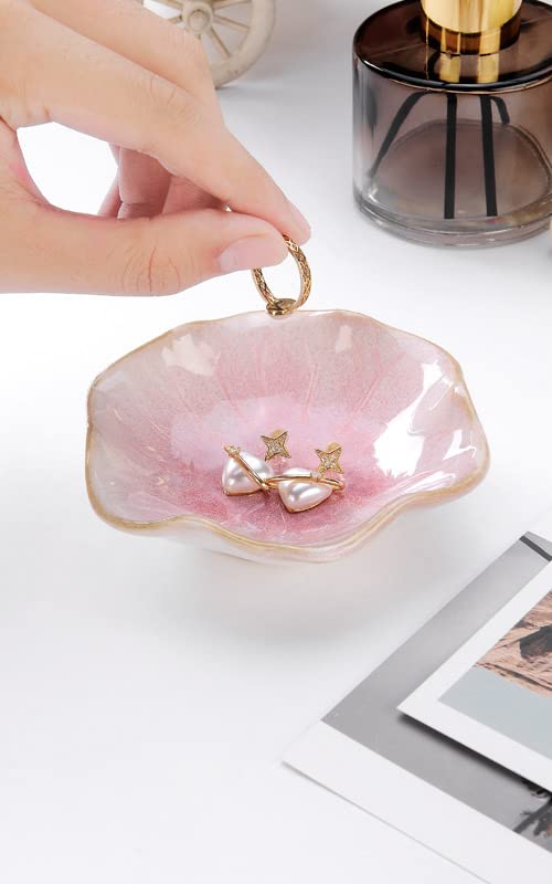 JAMEND CLXP Lotus Leaf Shape Decorative Ring Tray, Small Key Bowl, Ceramic Trinket Tray Jewelry Dish Organizing Necklace Earrings, Home Decoration for Mom Best Friend Sister, Pink. - color: Pink Lotus