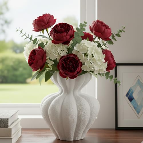 White Ceramic Vase, 8.2 Inch Modern Boho White Flower Vase for Home Decor, Unique Vase for Farmhouse Living Room Cabinet Table Centerpieces Wedding Decorations - size: Large