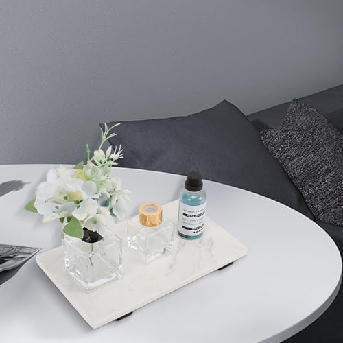 Bathroom Vanity Tray and White Marble Kitchen Soap Tray, Luxurious Small Accessory for Table/Countertop (Black-Rectangle, 10" x 6" x 1") - size: 10" x 6" x 1"