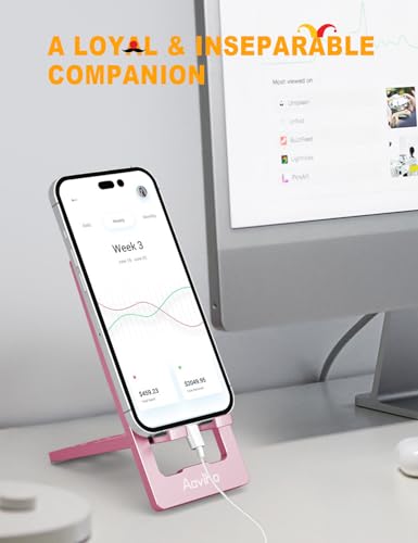 Aoviho Phone Stand for Desk, Ultra-Thin Foldable Aluminum Phone Holder, Portable Travel & Office Cell Phone Stand Compatible with iPhone 17 16 15 14 13 12 Pro Max, Fits 3.7"-7" Devices, Pink - color: Pink